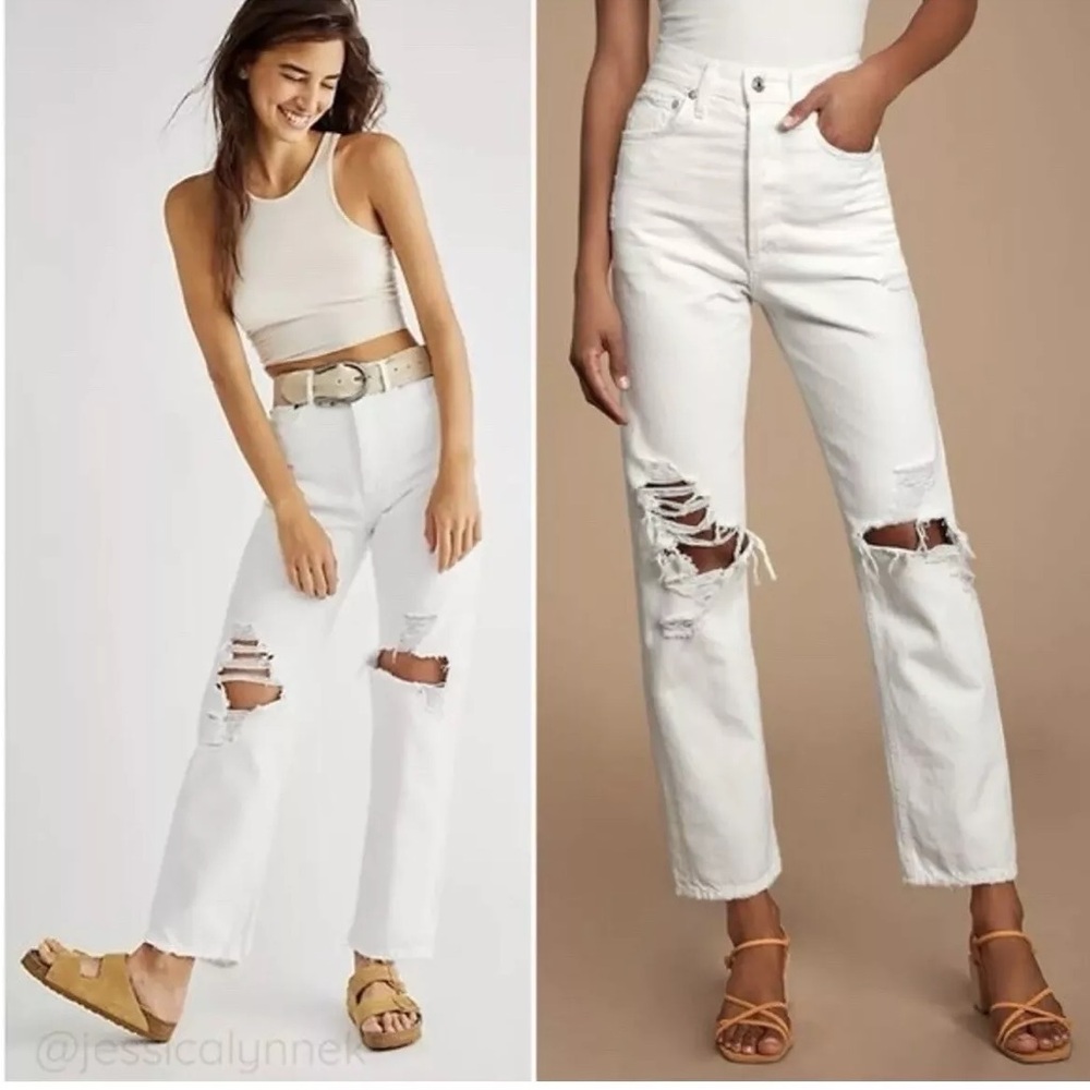Agolde high waisted jeans white distressed size 28